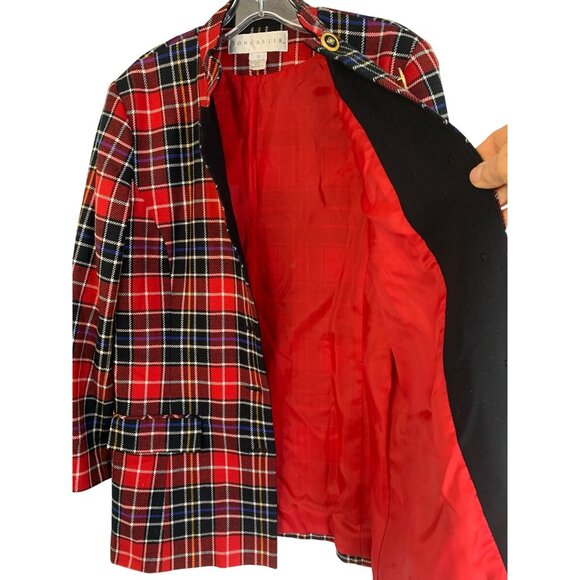 Vintage 90s Doncaster Red Plaid Wool Blazer Jacket Size 8 Button Lined RFF10659 - Picture 5 of 8